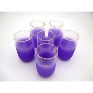 Set of 6 MCM Vintage Blendo PURPLE West Virginia Glass Tumblers Gold Rim